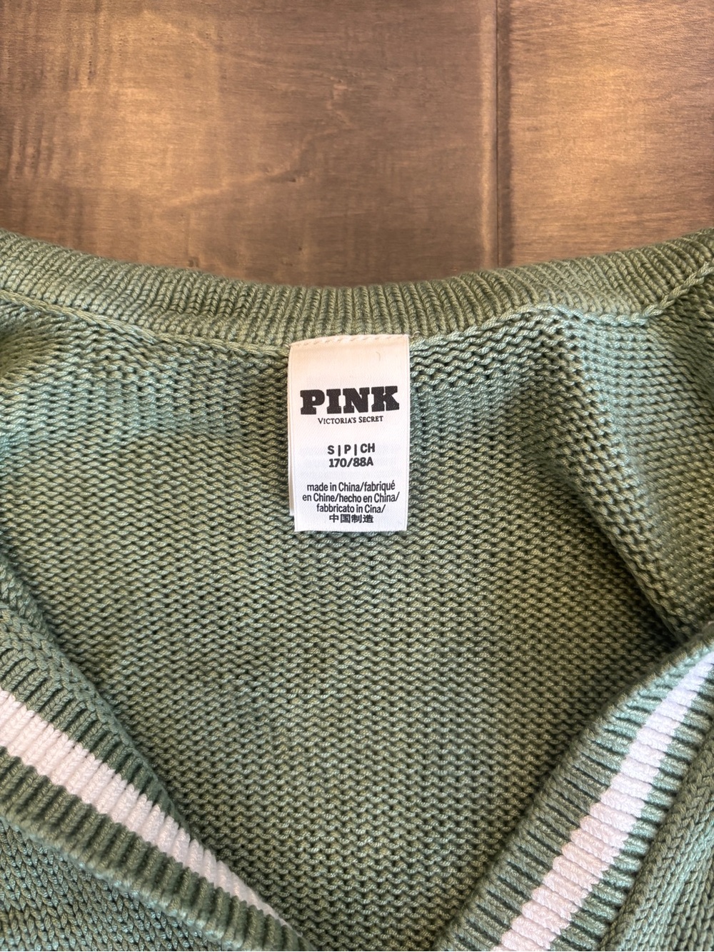 PINK Victoria's Secret Sage Green V-Neck Cropped Sweater - Picture 2 of 8